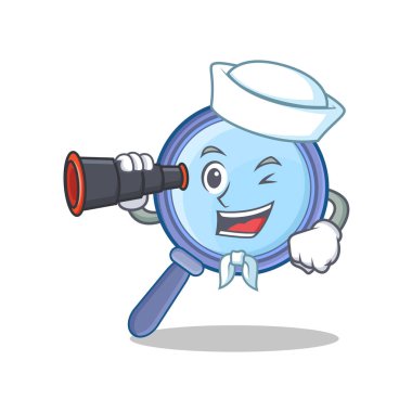 Denizci dürbün Büyüteç karakter karikatür ile