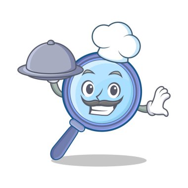 Şef karakter karikatür büyütme gıda ile