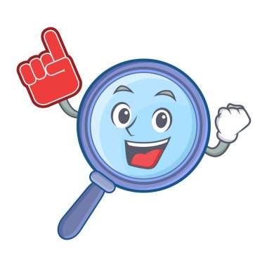 Köpük parmak Büyüteç karakter karikatür ile