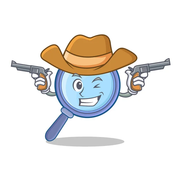 Cowboy lupa desenho animado personagem de vidro —  Vetores de Stock
