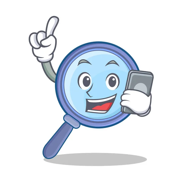 Telefon Büyüteç karakter karikatür ile — Stok Vektör