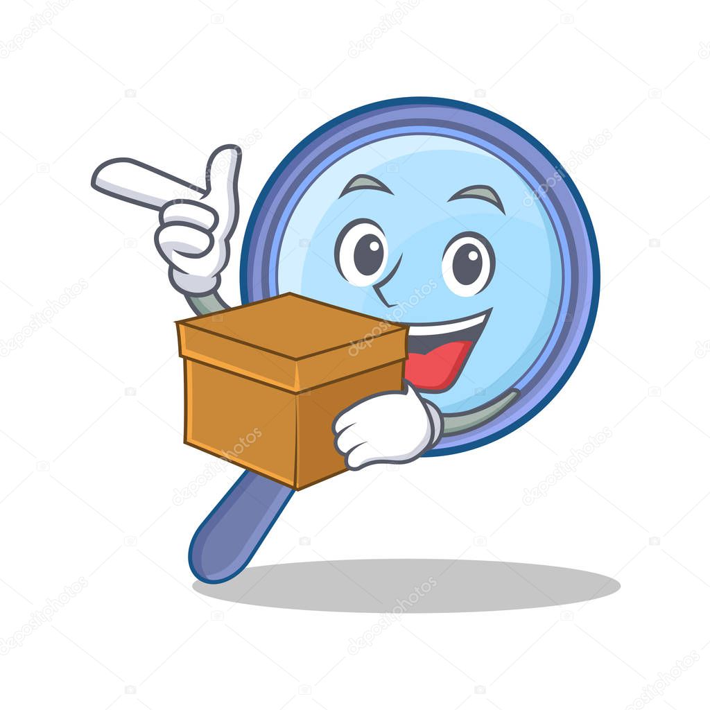 With box magnifying glass character cartoon