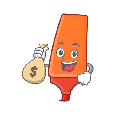 Para çantası vurgulayıcı karikatür karakter stili ile