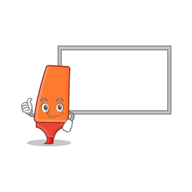 Başparmak yukarıya ile yönetim kurulu vurgulayıcı karikatür karakter stili