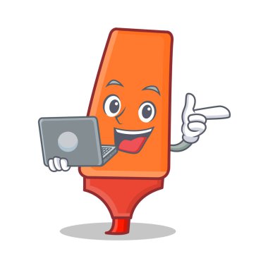 Dizüstü vurgulayıcı karikatür karakter stili ile