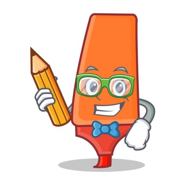 Kalem vurgulayıcı karikatür karakter stili ile öğrenci