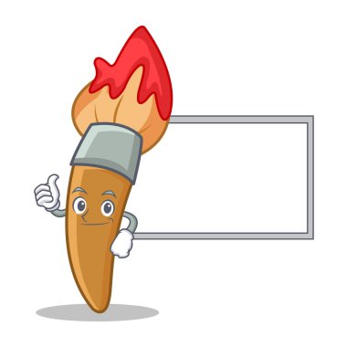 Başparmak yukarıya kurulu boya fırça karakter karikatür ile