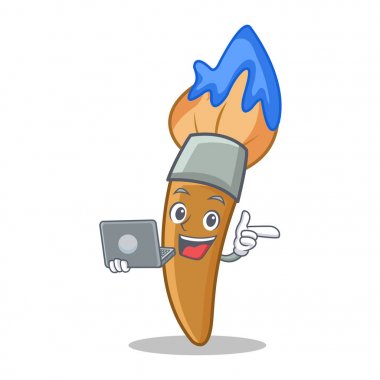 Dizüstü bilgisayar boya fırça karakter karikatür ile