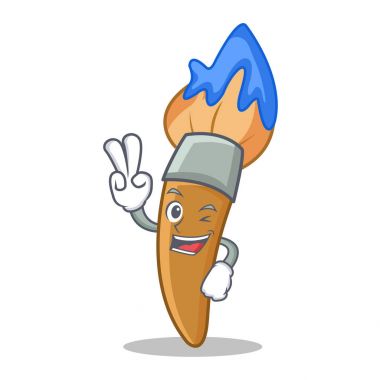 İki parmak boya fırça karakter karikatür