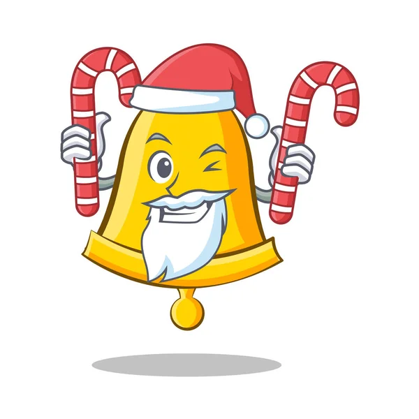 Santa con caramelo de la escuela campana personaje de dibujos animados — Vector de stock