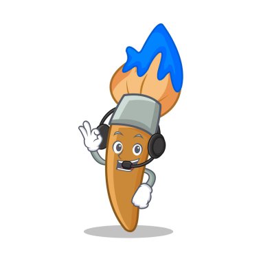 Kulaklık boya fırça karakter karikatür ile