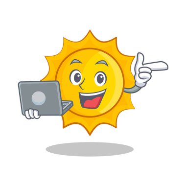 Dizüstü şirin güneş karakter karikatür ile