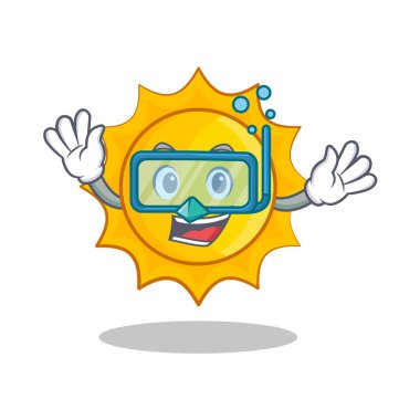 Şirin güneş karakter karikatür dalış