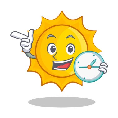 Saat şirin güneş karakter karikatür ile