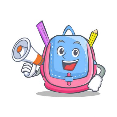 Megafon okul çantası karakter karikatür ile