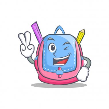 İki okul çantası karakter karikatür parmak