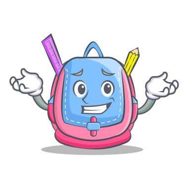 Sırıtan okul çantası karakter karikatür