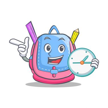 Saat okul çantası karakter karikatür ile