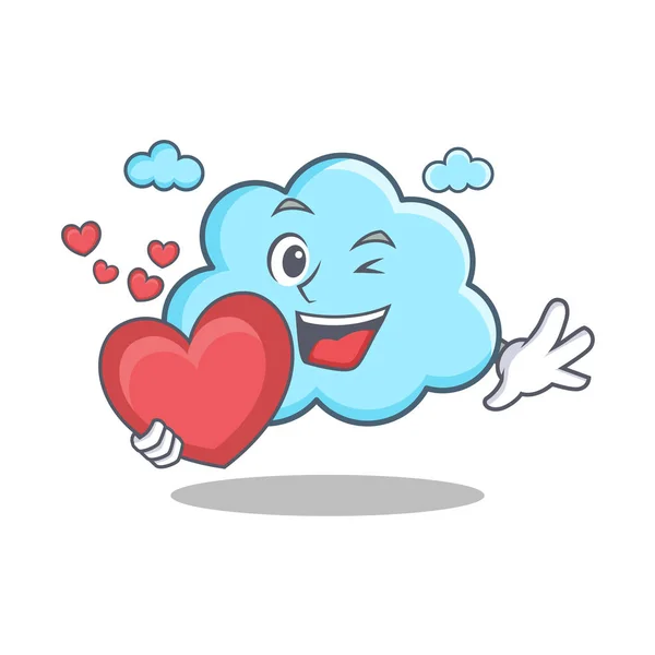 Con corazón lindo personaje de nube de dibujos animados — Vector de stock