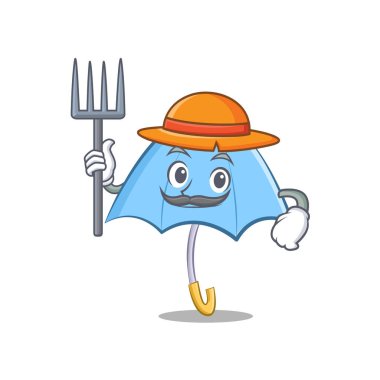 Çiftçi mavi şemsiye karakter karikatür