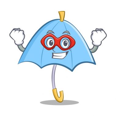 Süper kahraman mavi şemsiye karakter karikatür