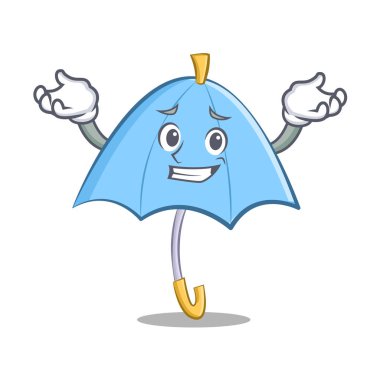 Mavi şemsiye karakter karikatür sırıtarak