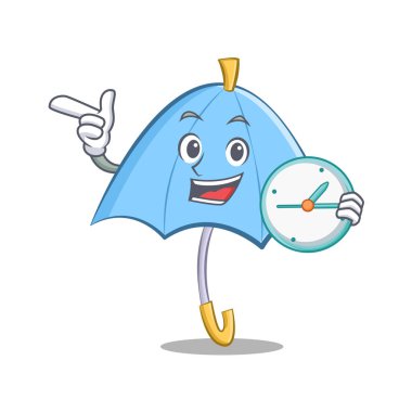 Saat mavi şemsiye karakter karikatür ile