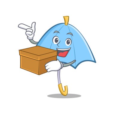Kutu mavi şemsiye karakter karikatür ile