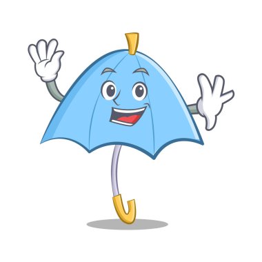 Mavi şemsiye karakter karikatür sallayarak
