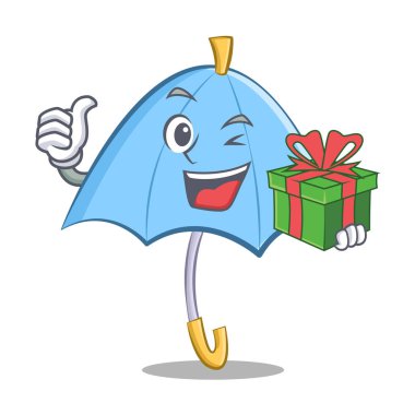 Hediye mavi şemsiye karakter karikatür ile