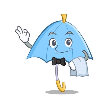 Garson mavi şemsiye karakter karikatür