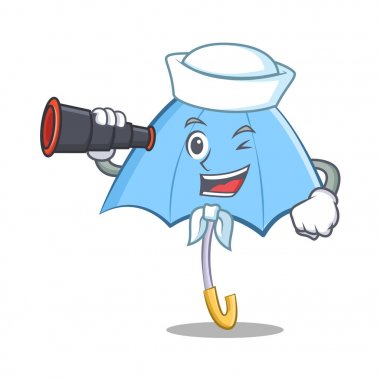 Denizci dürbün mavi şemsiye karakter karikatür ile