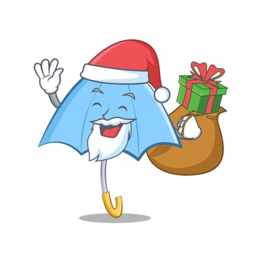Noel Baba hediye mavi şemsiye karakter karikatür ile