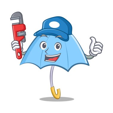 Tesisatçı mavi şemsiye karakter karikatür