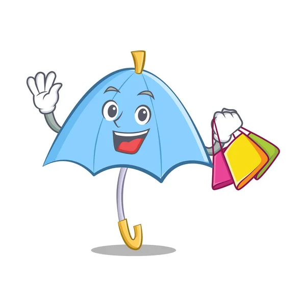 Shopping parapluie bleu personnage dessin animé — Image vectorielle