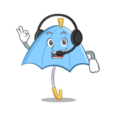 Kulaklık mavi şemsiye karakter karikatür ile