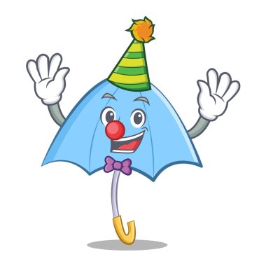 Palyaço mavi şemsiye karakter karikatür
