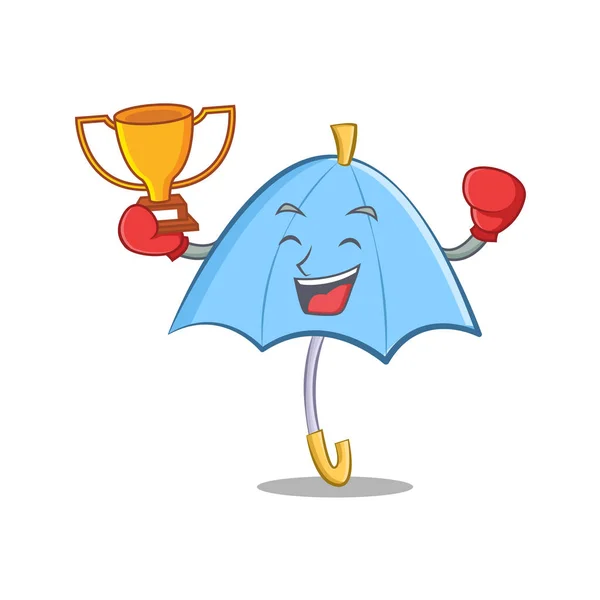 Boksen winnaar blauwe paraplu karakter cartoon — Stockvector