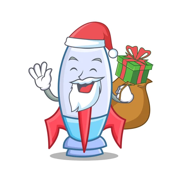 Санта с подарком милый персонаж ракеты мультфильм — стоковый вектор