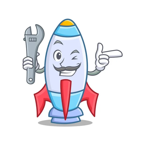 Mechaniker niedliche Rakete Charakter Cartoon — Stockvektor
