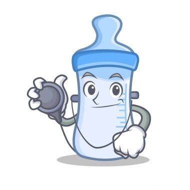 Doktor bebek şişe karakter karikatür
