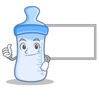 Başparmak yukarıya kurulu bebek şişe karakter karikatür ile