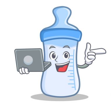 Dizüstü bebek şişe karakter karikatür ile