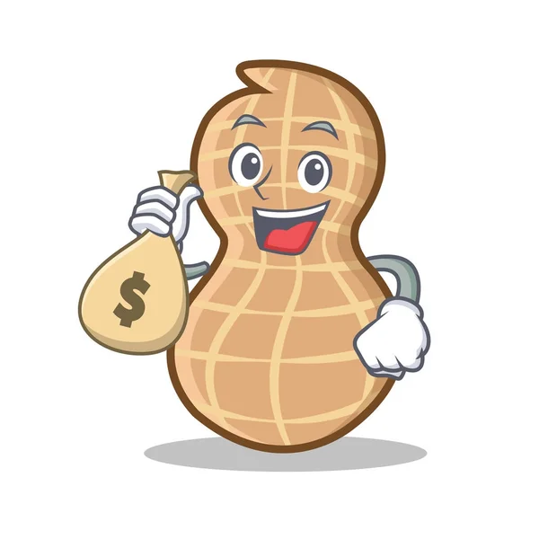 With money bag peanut character cartoon style — Stock Vector