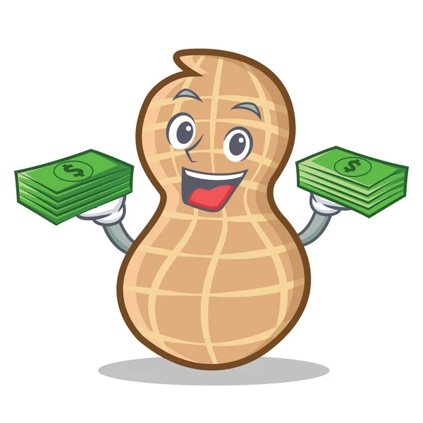 With money peanut character cartoon style — Stock Vector