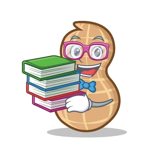 Estudiante con libro de maní carácter estilo de dibujos animados — Vector de stock