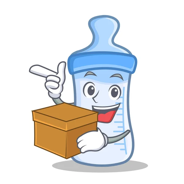 Avec boîte bébé bouteille personnage dessin animé — Image vectorielle