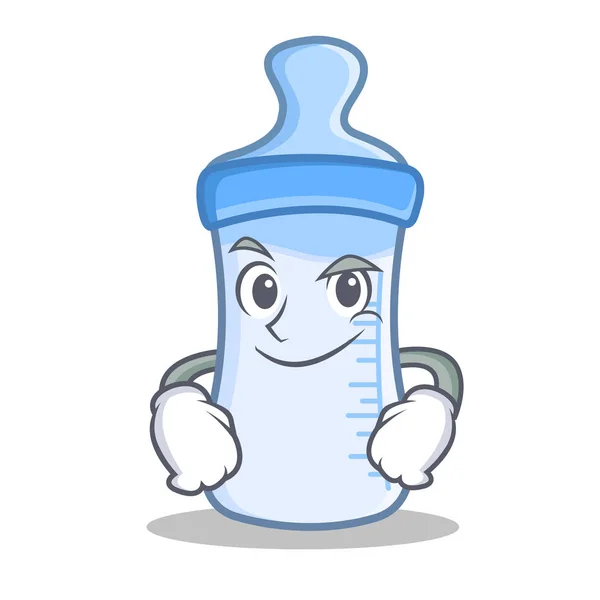 Smirking baby bottle character cartoon — Stock Vector