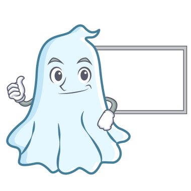 Başparmak yukarıya kurulu sevimli hayalet karakter karikatür ile