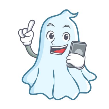 Telefon sevimli hayalet karakter karikatür ile